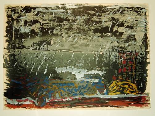 Screenprint `Car Beach Wreck` by Terry Setch, 1980`s, English